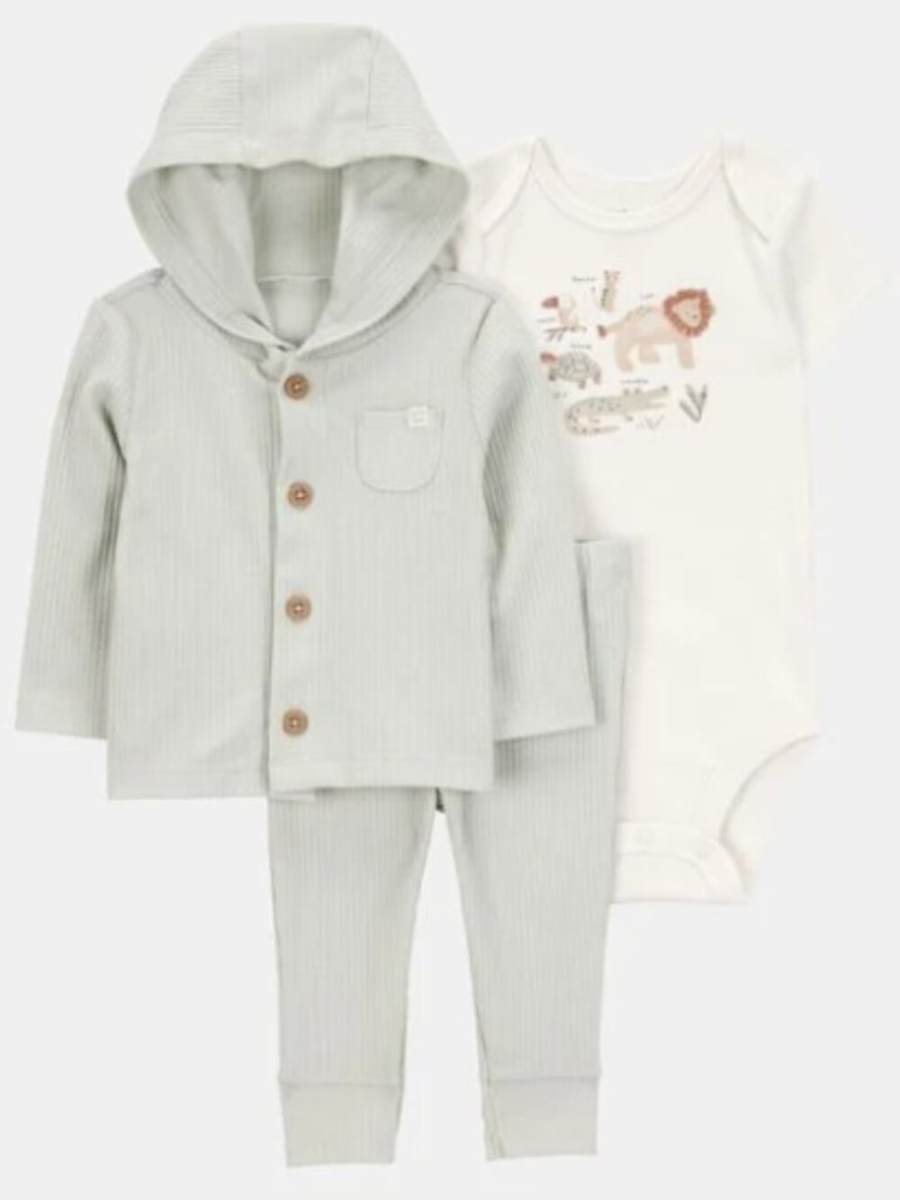 NWT Carter’s Baby Boy Lion 3-Piece Cardigan Set Green White 12 Months Outfit - Picture 2 of 5